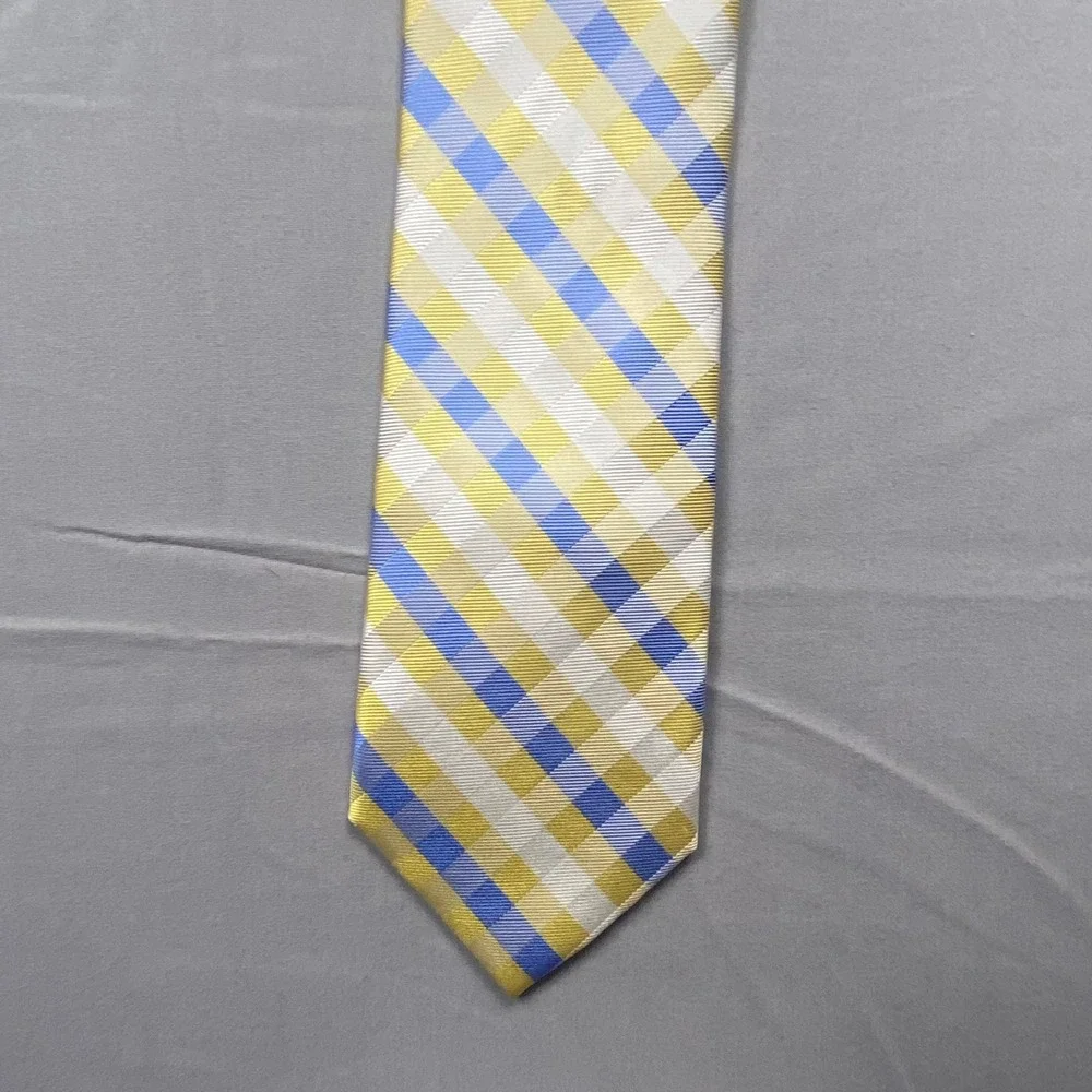 Tommy Hilfiger Mens Silk Tie Yellow Blue‎ Check Plaid Gingham New With Tags $65